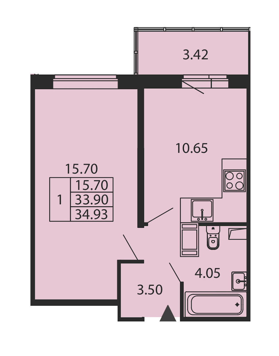 1-комнатная квартира 33.9 м², 8/12 эт., ЖК «Полис ЛАВрики»